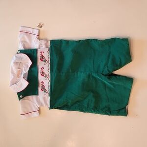 Anavini smocked Christmas Mouse candy cane  coveralls with collared shirt 3